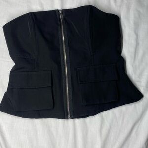 Angel Black Strapless Corset Top with Front Zip